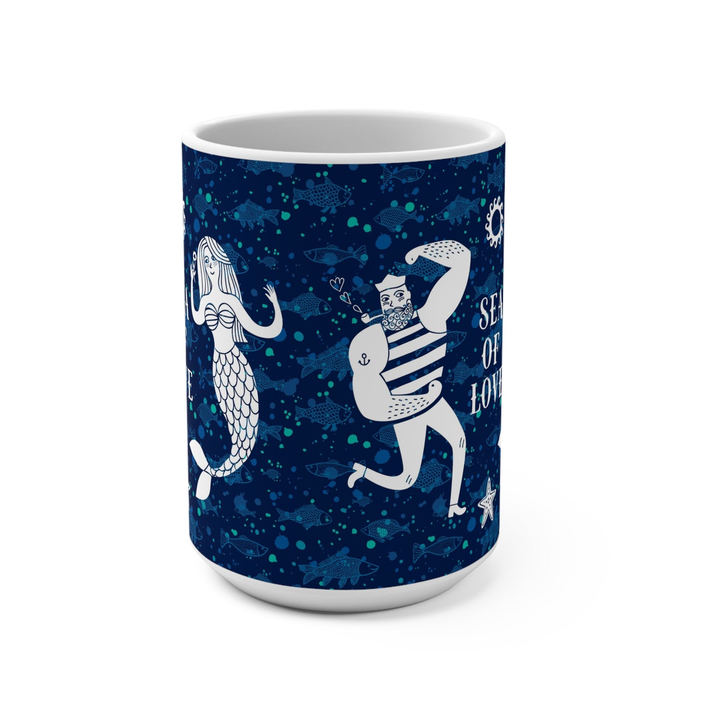 Ocean-Themed Mug, Sea of Love Mermaid & Sailor Design, Nautical Gift, Home Decor, Coffee Mug, Beach Lover's Cup
