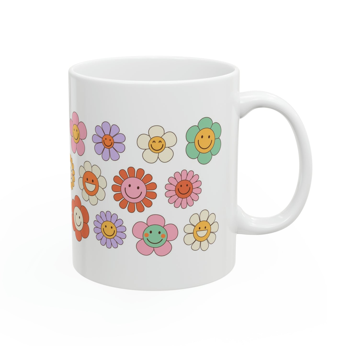 Hippi smile flowers- Ceramic Mug, 11oz