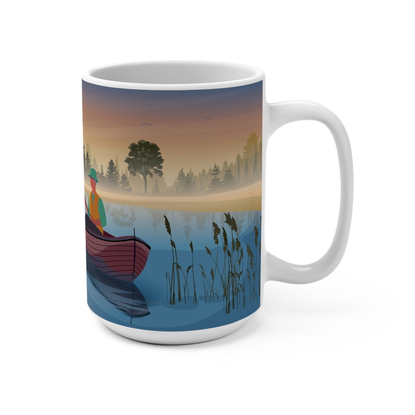 Nature-Inspired Fishing Mug, Beautiful Fishing Scene Coffee Cup for Outdoor Lovers, Ideal Gift for Anglers, Relaxing Morning Coffee