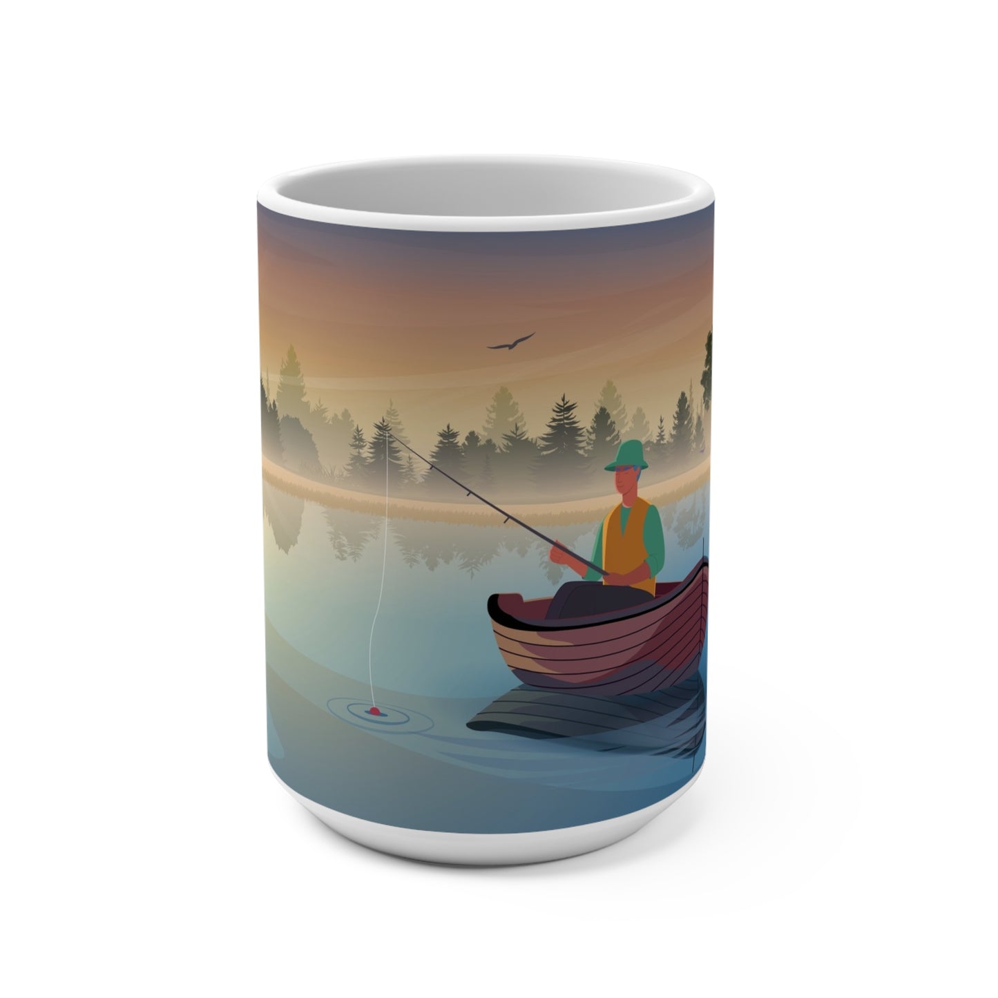 Nature-Inspired Fishing Mug, Beautiful Fishing Scene Coffee Cup for Outdoor Lovers, Ideal Gift for Anglers, Relaxing Morning Coffee