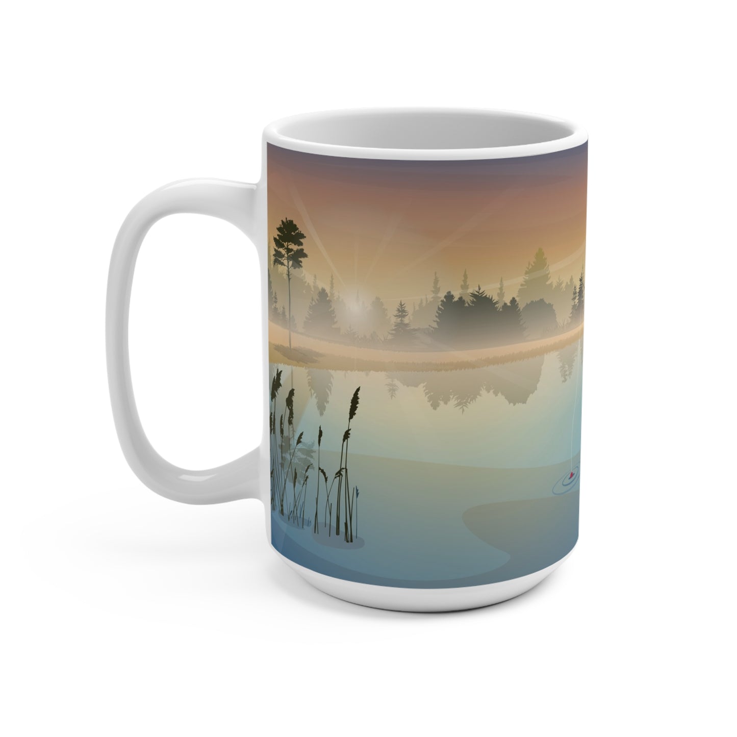 Nature-Inspired Fishing Mug, Beautiful Fishing Scene Coffee Cup for Outdoor Lovers, Ideal Gift for Anglers, Relaxing Morning Coffee
