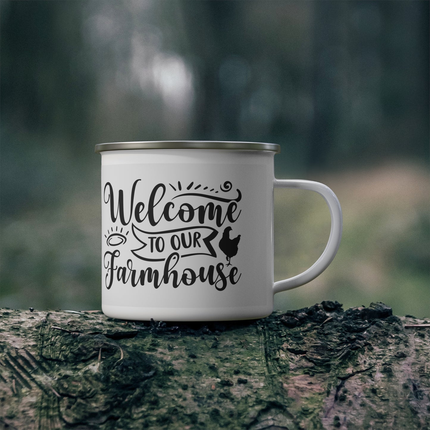 Rustic Enamel Camping Mug - Welcome to Our Farmhouse, Farm Decor, Camping Gear, Rustic Mug, Gift for Nature Lovers, Outdoor Drinking