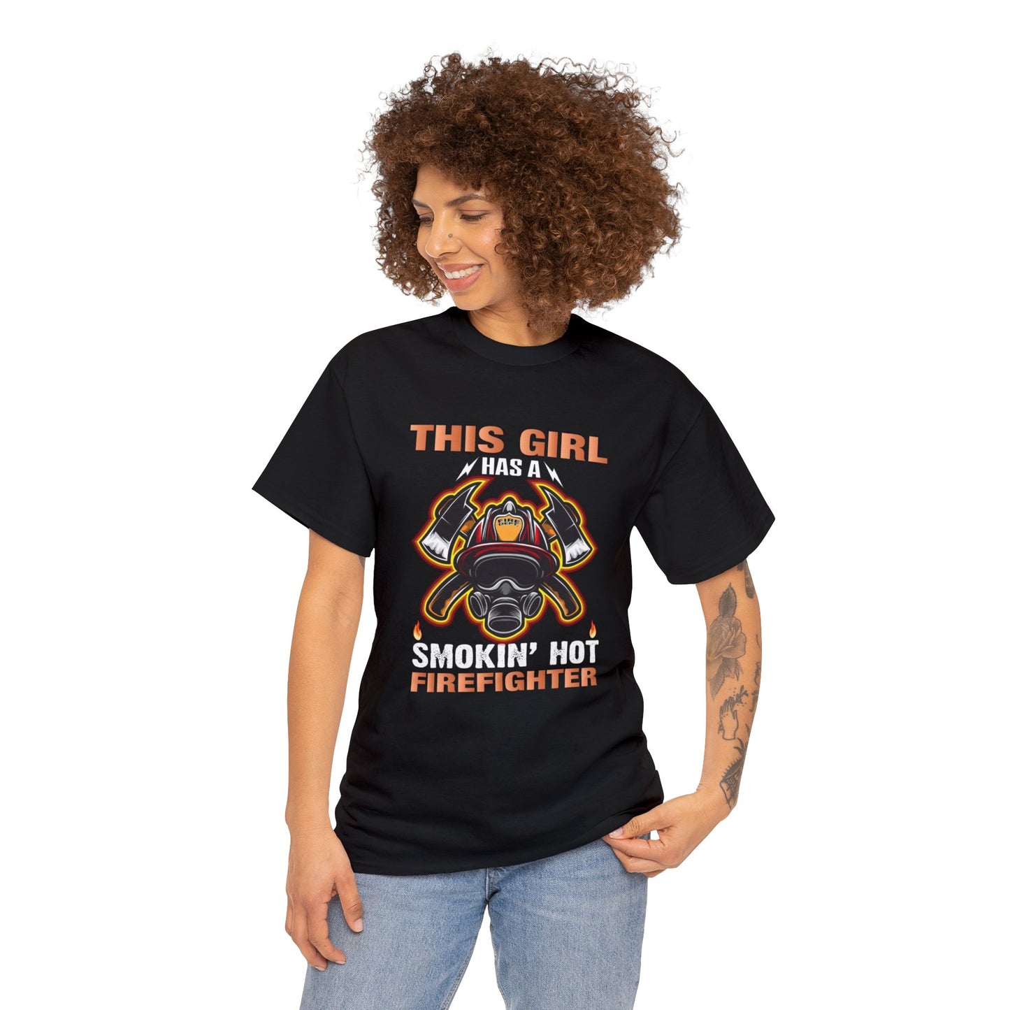 Smoking hot firefighter- Heavy Cotton Tee shirt