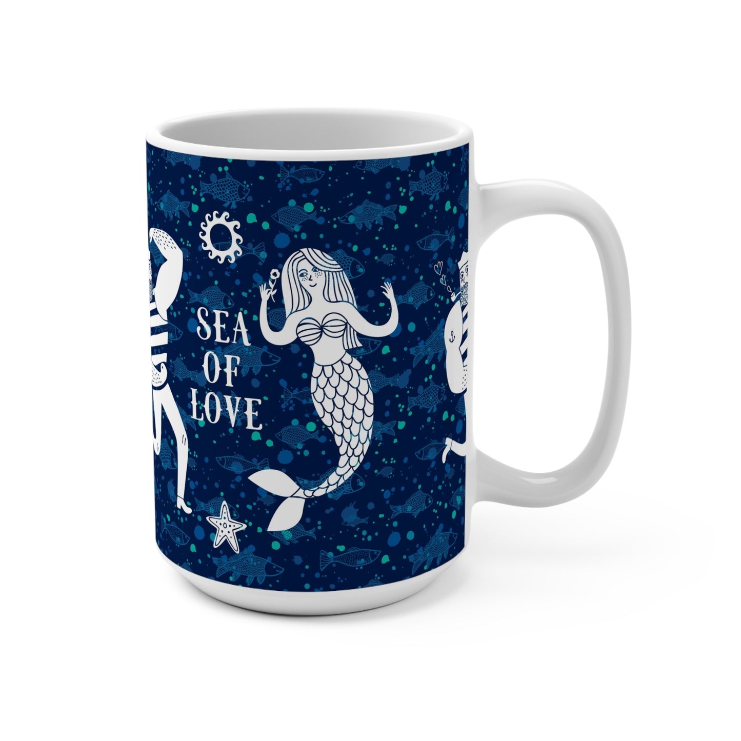 Ocean-Themed Mug, Sea of Love Mermaid & Sailor Design, Nautical Gift, Home Decor, Coffee Mug, Beach Lover's Cup