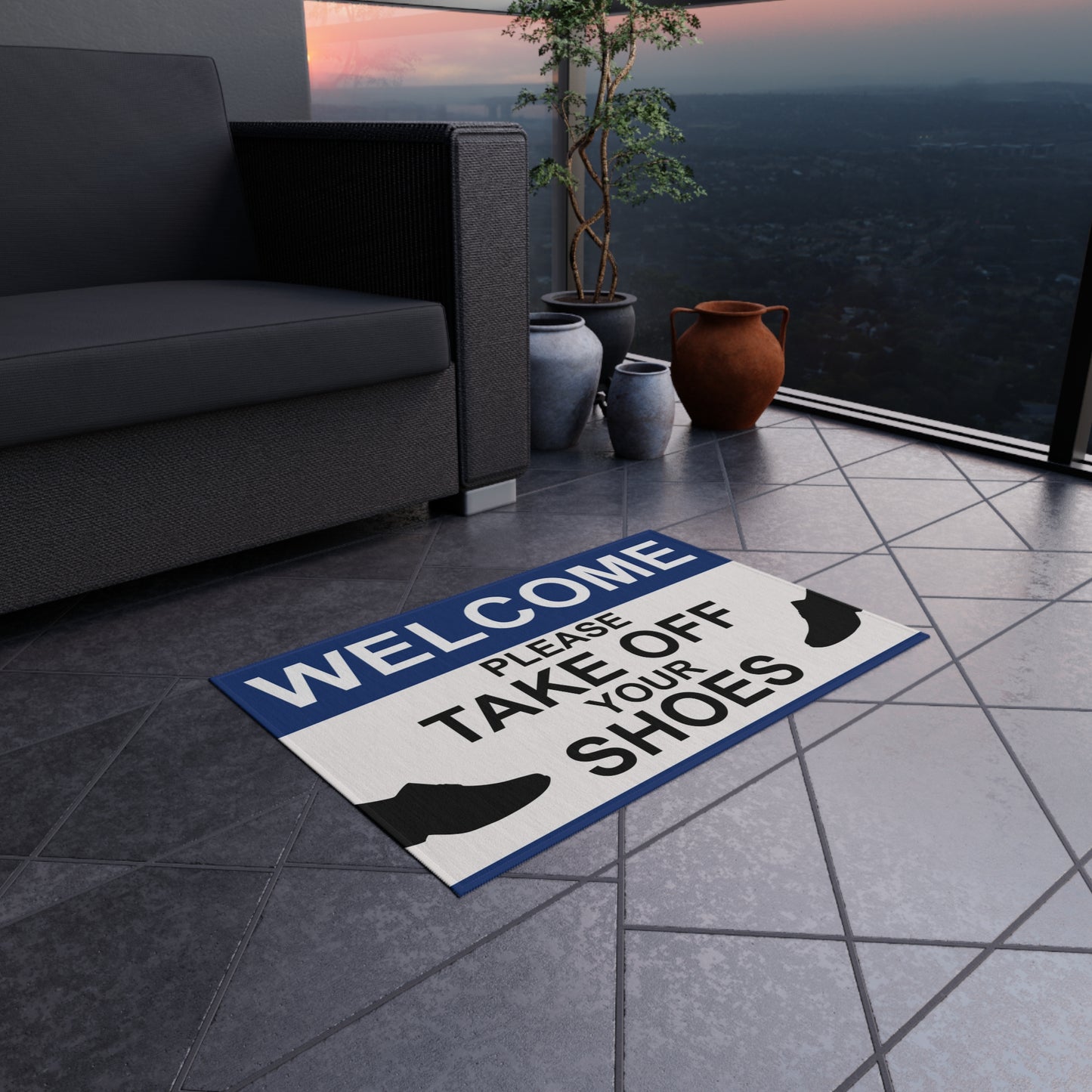 Welcome Outdoor Rug | Take Off Your Shoes Design, Patio Decor, Front Door Mat, Outdoor Living, Home Welcome Mat