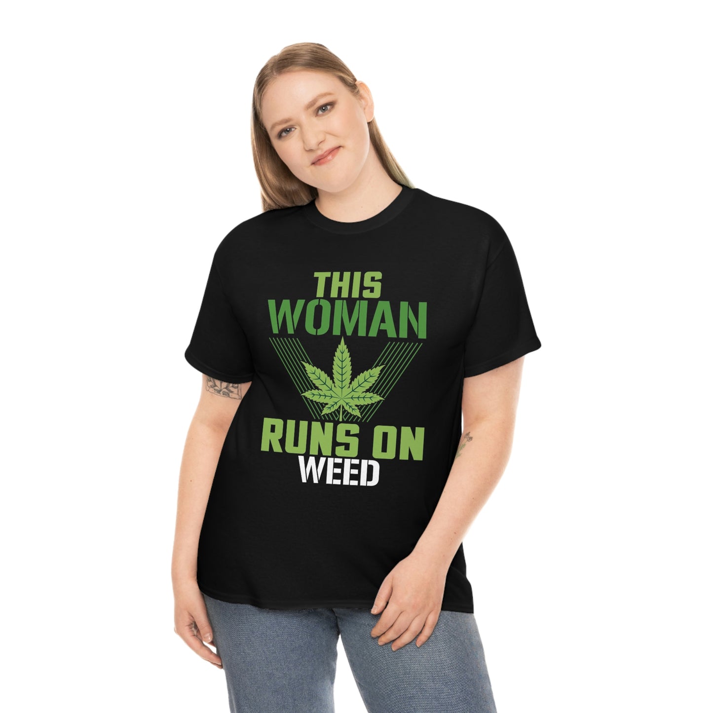 This woman runs on weed-Heavy Cotton Tee