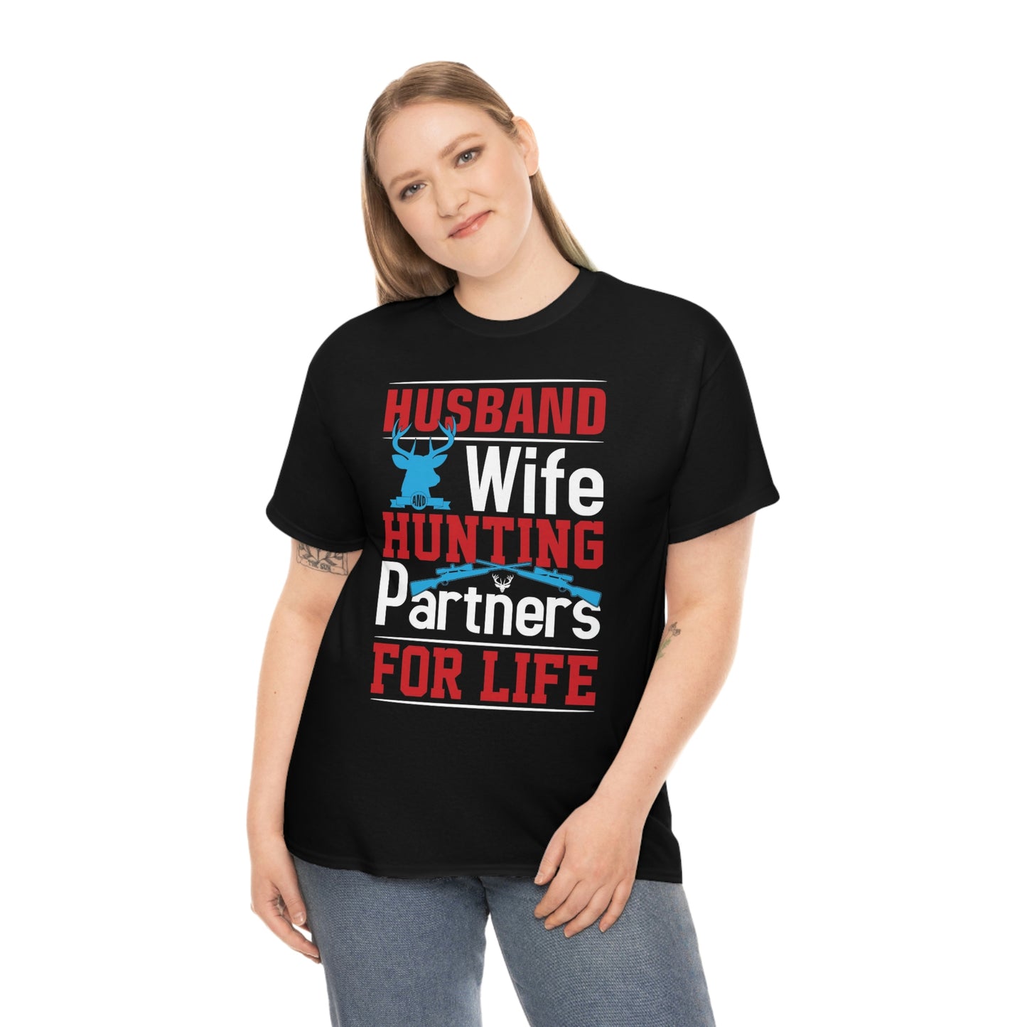 Husband and wife hunting partner- Unisex Heavy Cotton Tee