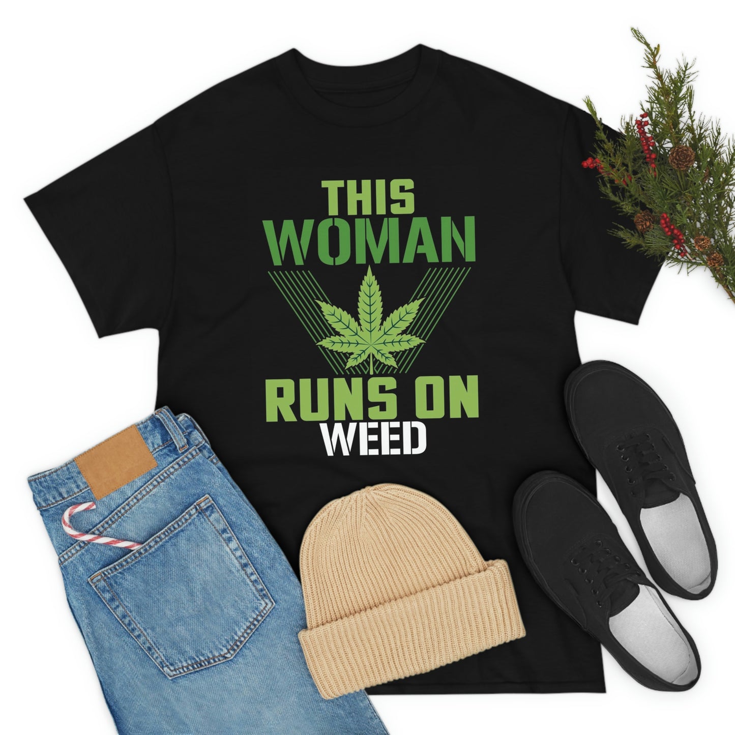 This woman runs on weed-Heavy Cotton Tee