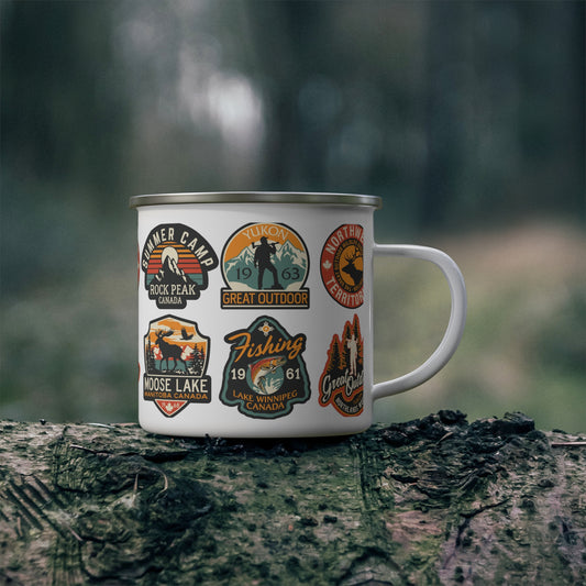 Retro Enamel Camping Mug, Vintage Outdoor Decor, Great Outdoors Gift, Travel Mug, Camping Supplies, Adventure Mug