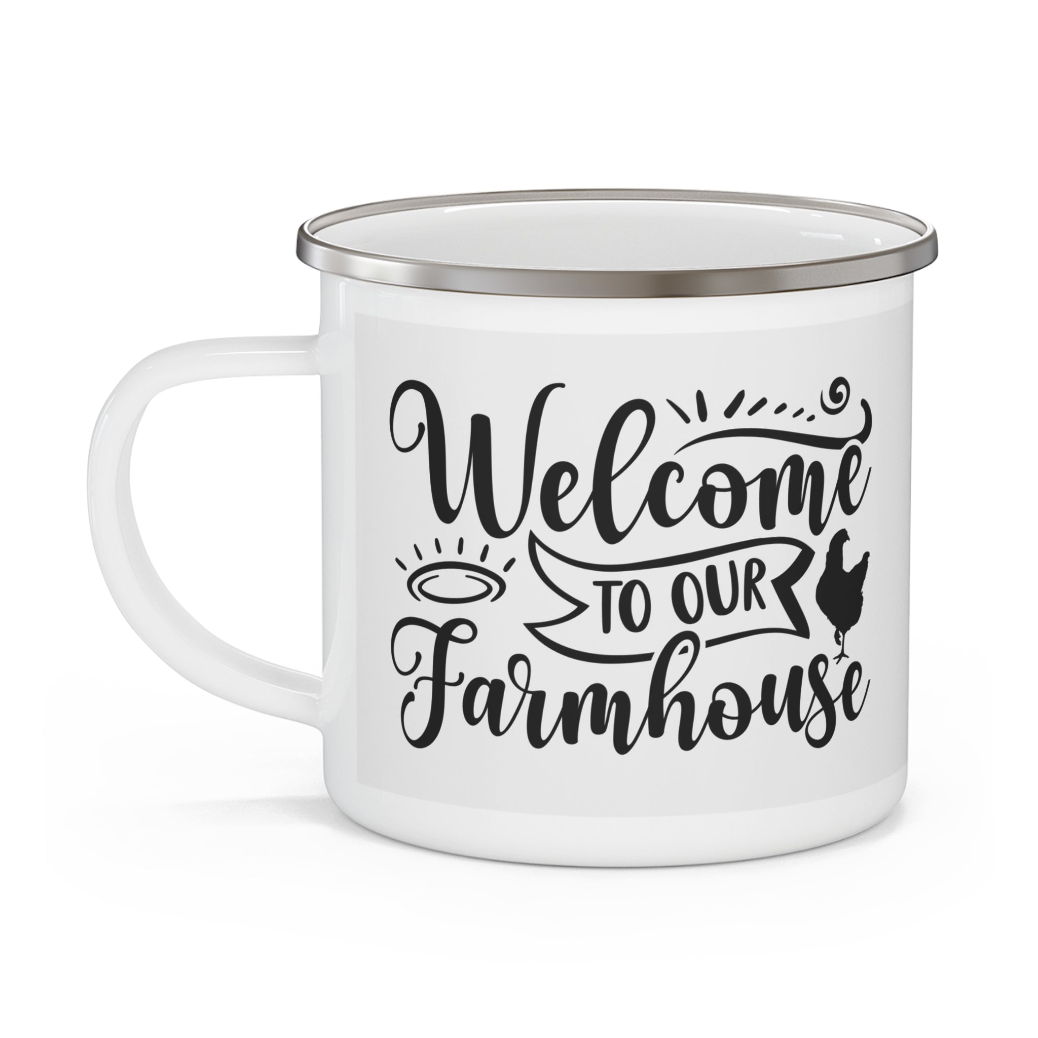 Rustic Enamel Camping Mug - Welcome to Our Farmhouse, Farm Decor, Camping Gear, Rustic Mug, Gift for Nature Lovers, Outdoor Drinking