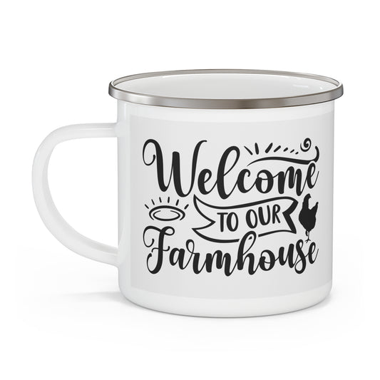 Rustic Enamel Camping Mug - Welcome to Our Farmhouse, Farm Decor, Camping Gear, Rustic Mug, Gift for Nature Lovers, Outdoor Drinking