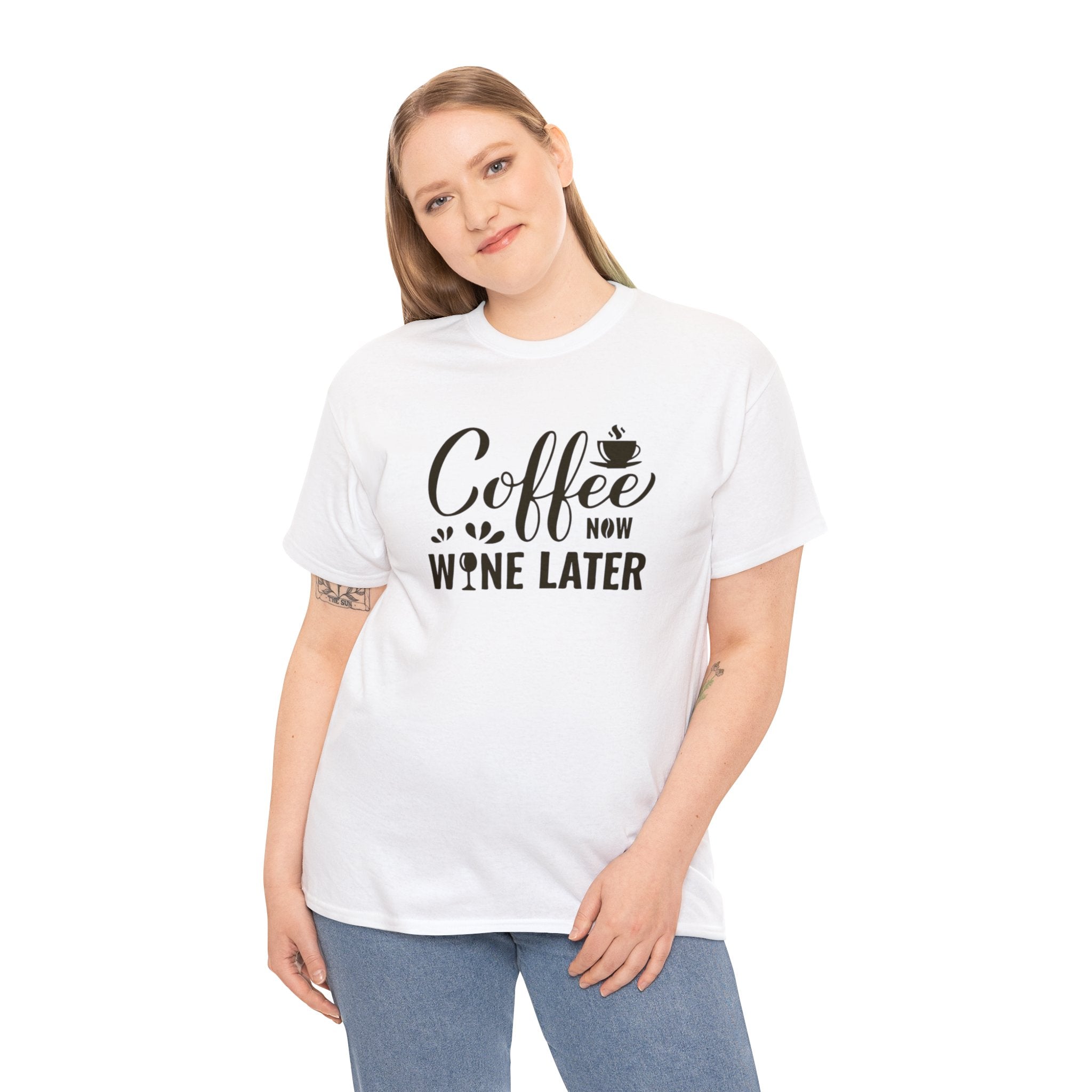 Coffee now wine later- Heavy Cotton Tee