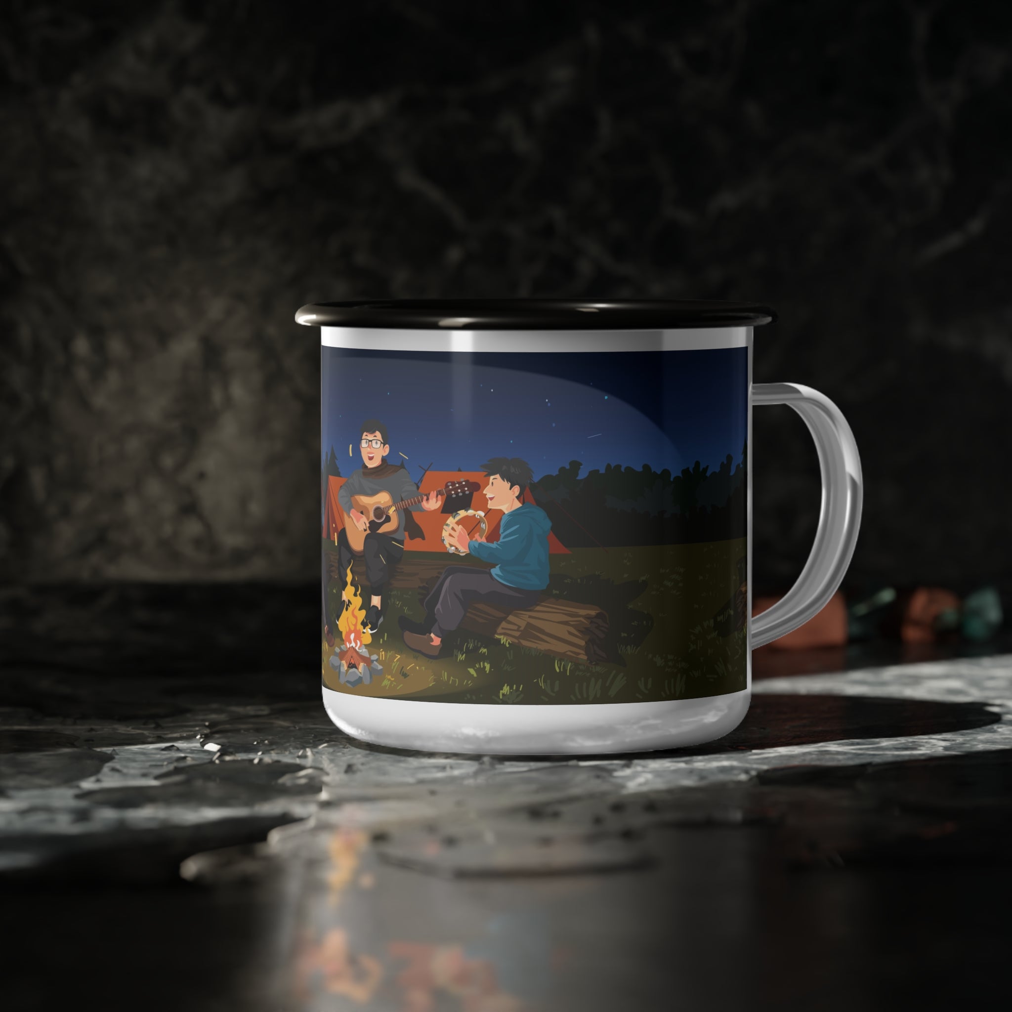 Cozy Camping Enamel Camp Cup, Adventure Mug, Outdoor Enthusiast Gift, Campfire Vibes, Nature Lover's Drinkware