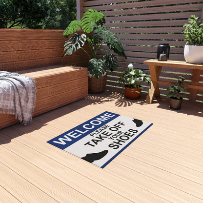 Welcome Outdoor Rug | Take Off Your Shoes Design, Patio Decor, Front Door Mat, Outdoor Living, Home Welcome Mat