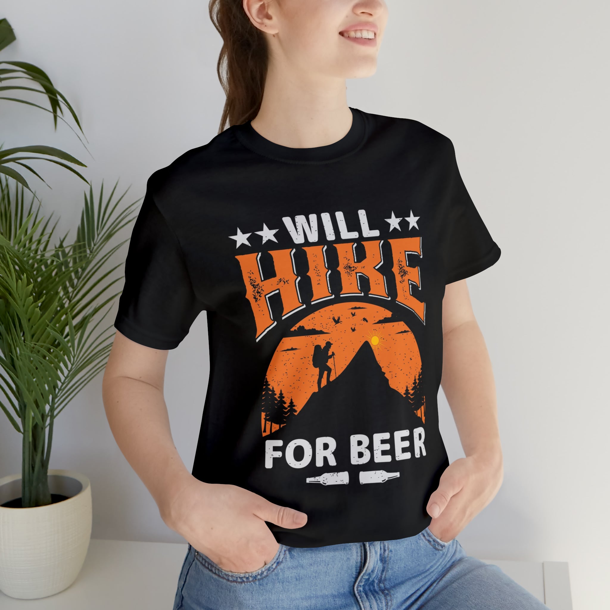 Will hike for beer- Jersey Short Sleeve Tee