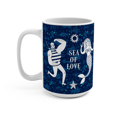 Ocean-Themed Mug, Sea of Love Mermaid & Sailor Design, Nautical Gift, Home Decor, Coffee Mug, Beach Lover's Cup