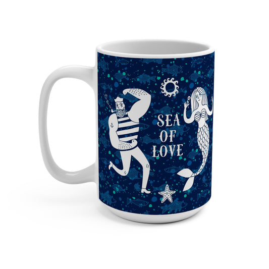 Ocean-Themed Mug, Sea of Love Mermaid & Sailor Design, Nautical Gift, Home Decor, Coffee Mug, Beach Lover's Cup
