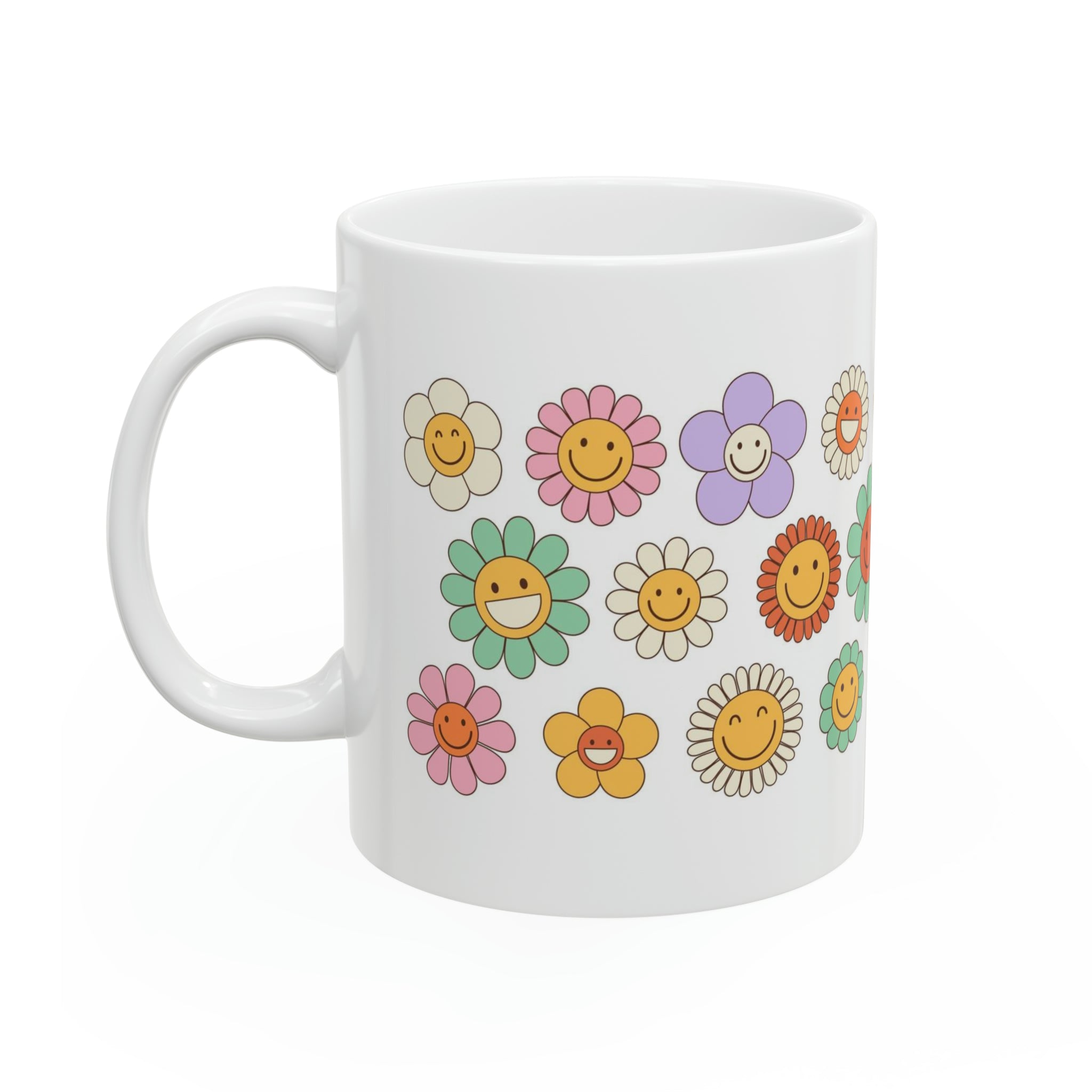 Hippi smile flowers- Ceramic Mug, 11oz
