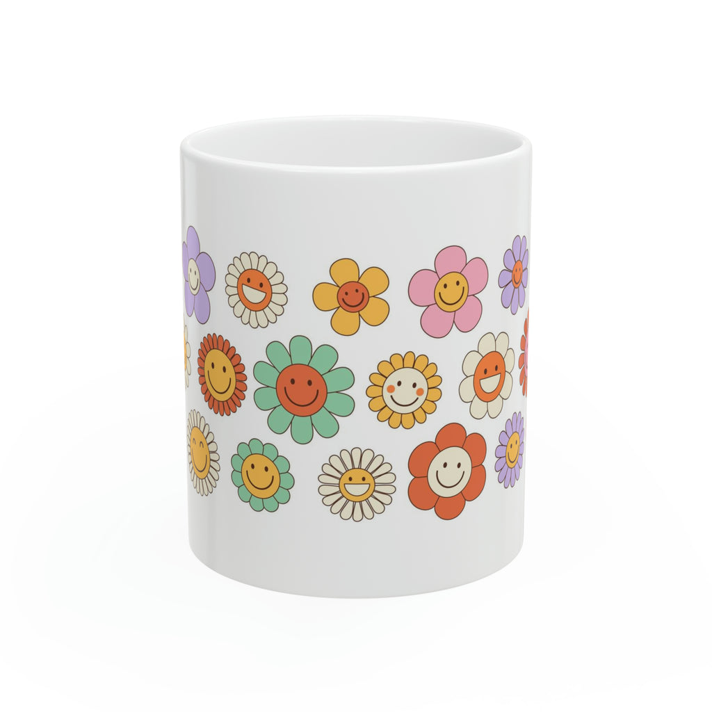 Hippi smile flowers- Ceramic Mug, 11oz