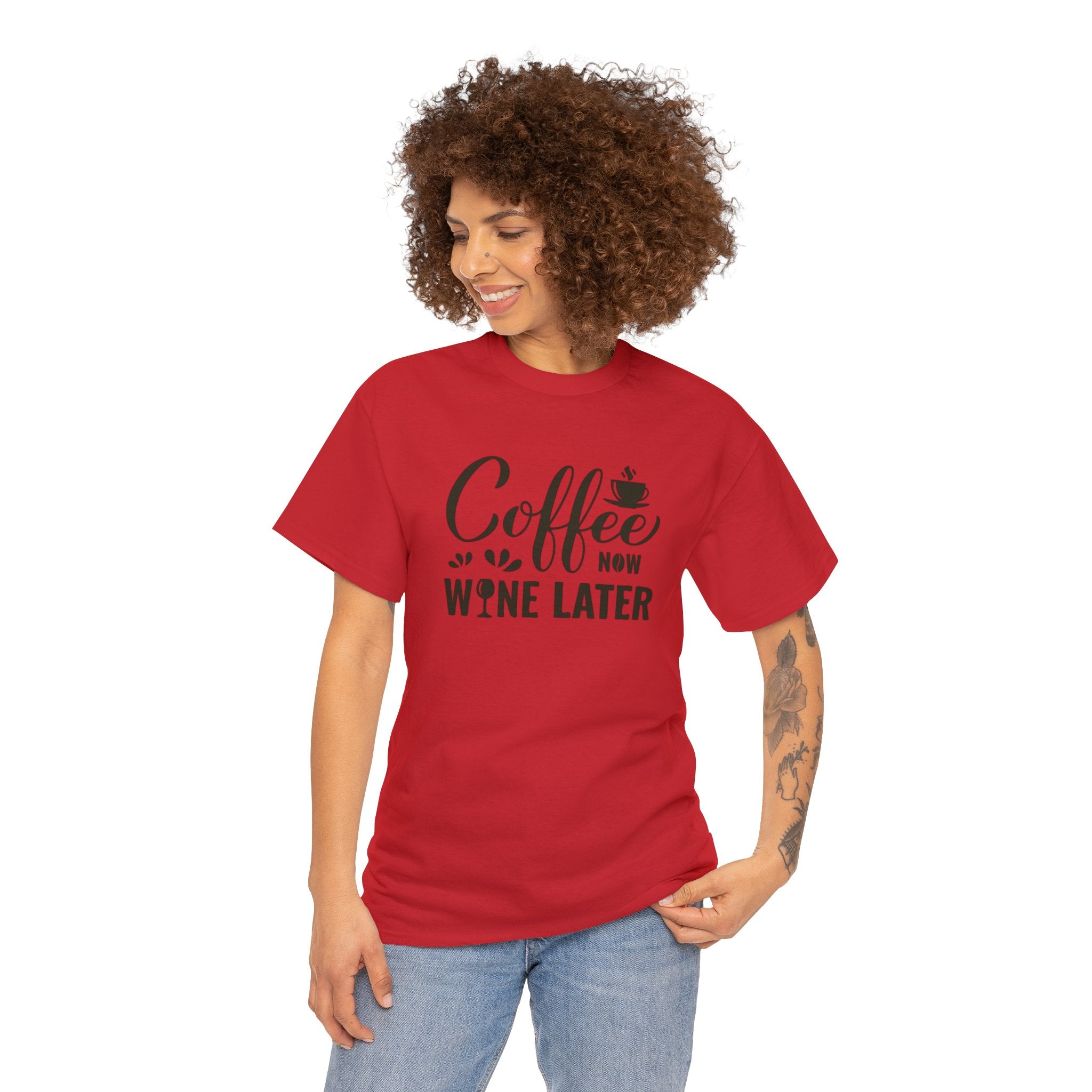 Coffee now wine later- Heavy Cotton Tee