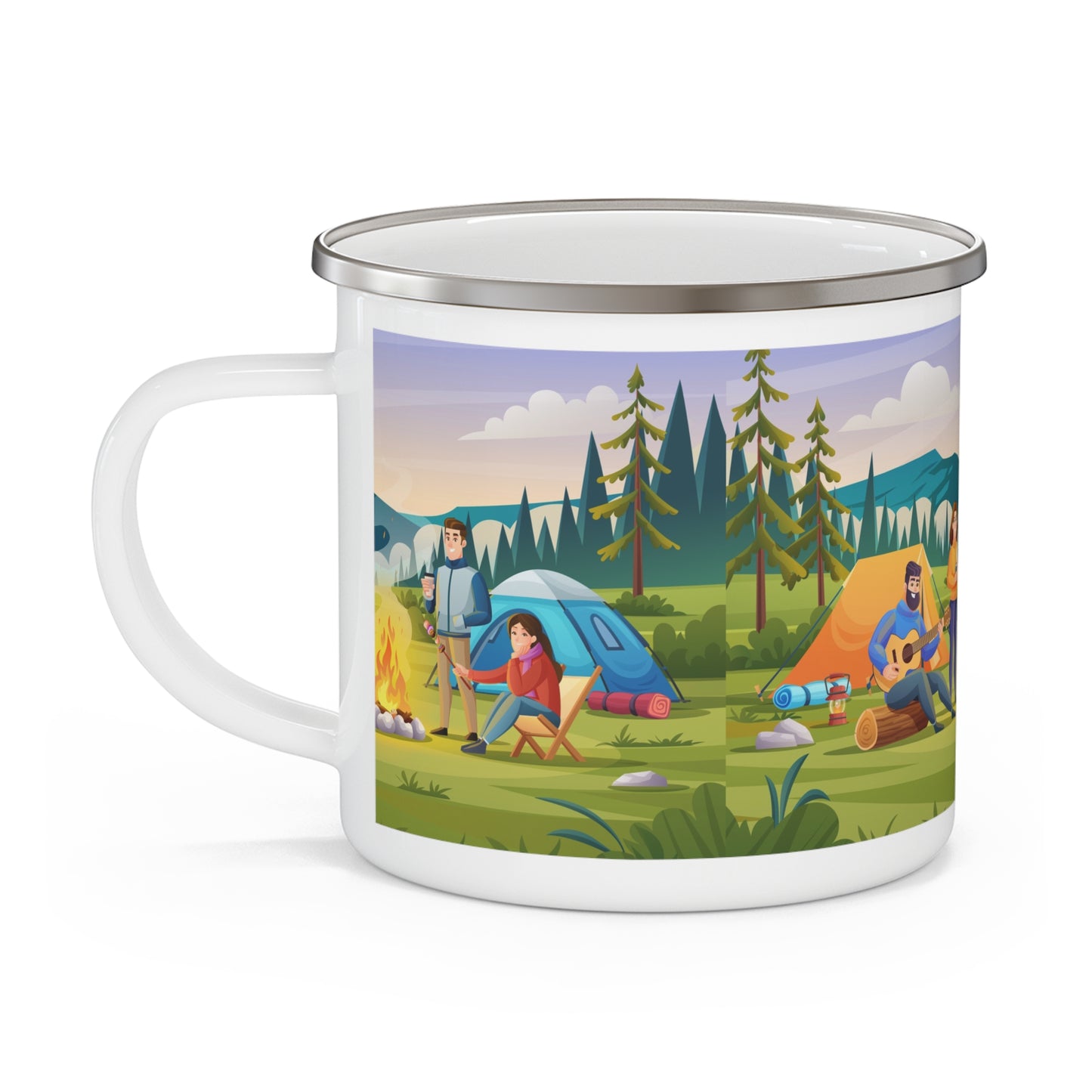 Cozy Campsite Enamel Mug - Outdoor Adventure Coffee Cup, Camping Gift, Hiker Accessory, Rustic Design, Nature Lover's Mug
