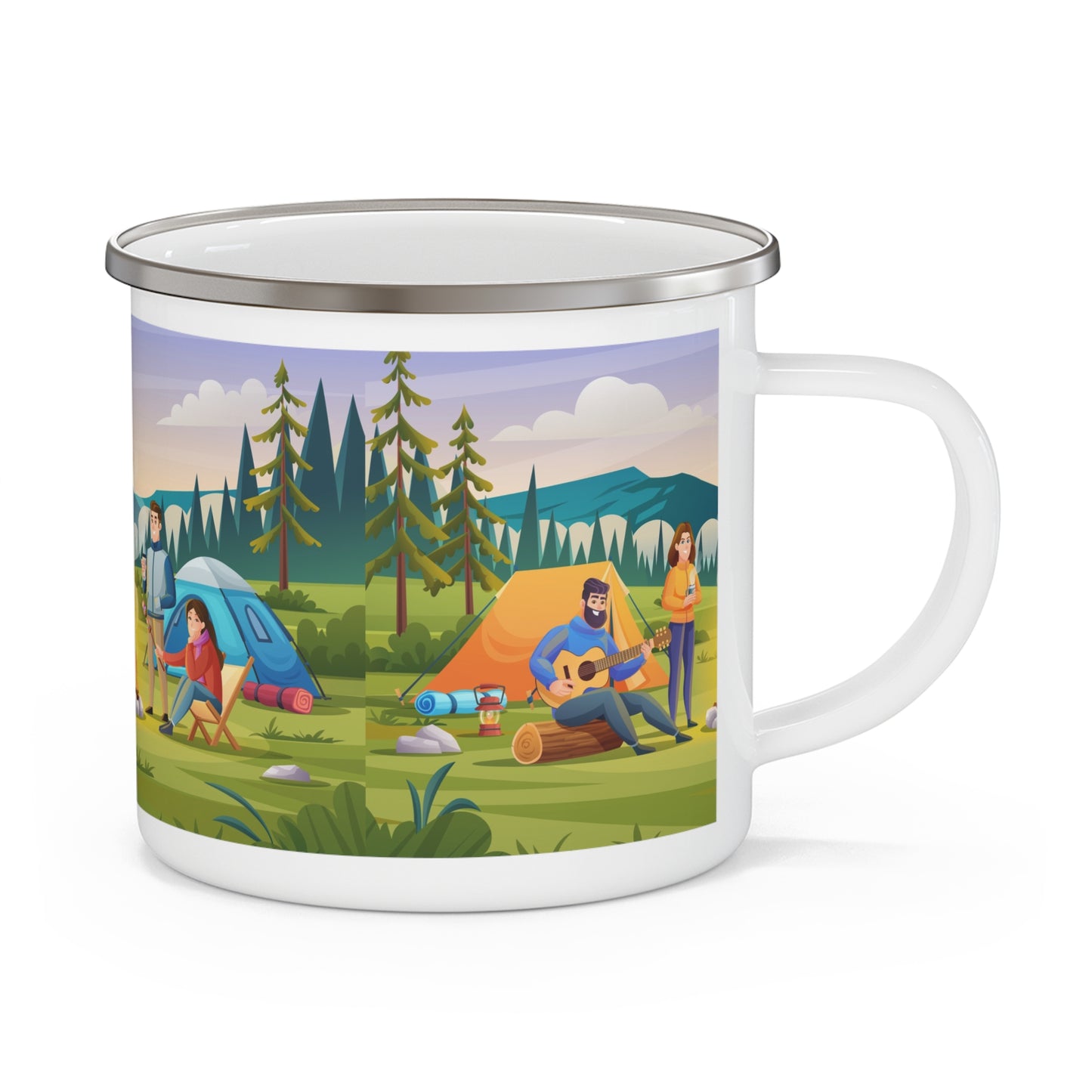 Cozy Campsite Enamel Mug - Outdoor Adventure Coffee Cup, Camping Gift, Hiker Accessory, Rustic Design, Nature Lover's Mug