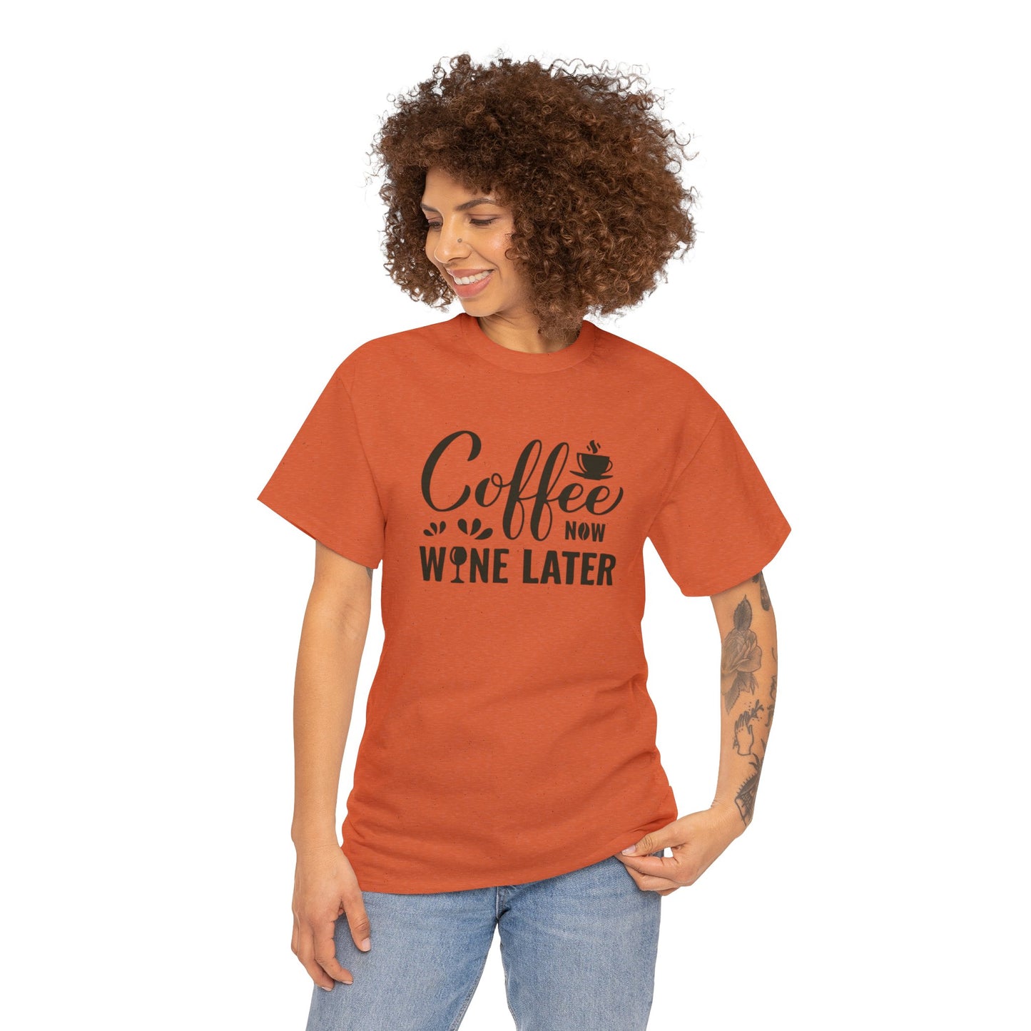 Coffee now wine later- Heavy Cotton Tee