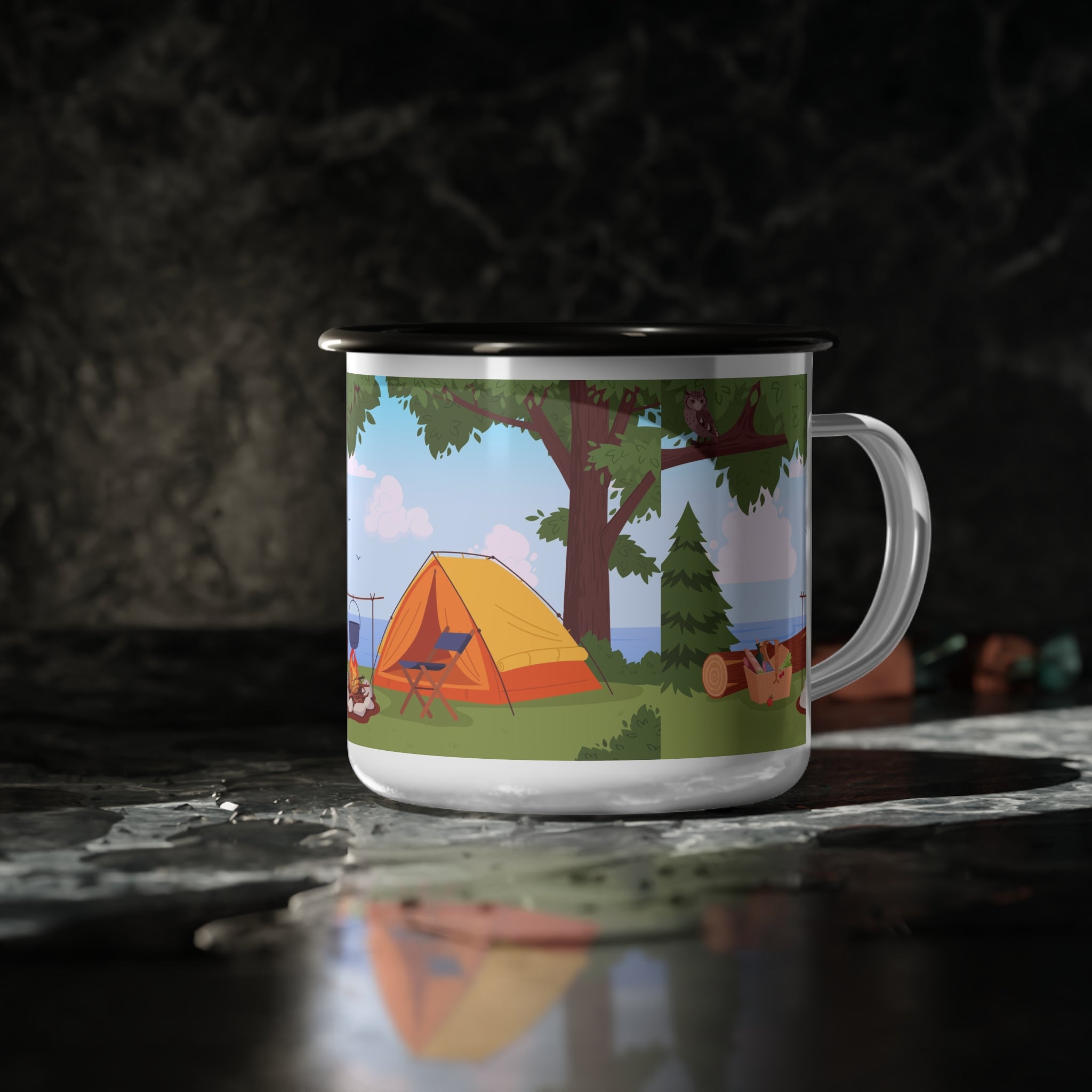 Cozy Camping Enamel Camp Cup, Outdoor Adventure Mug, Nature Lover Gift, Camping Enthusiast Drinkware, Travel Mug, Glamping Accessory