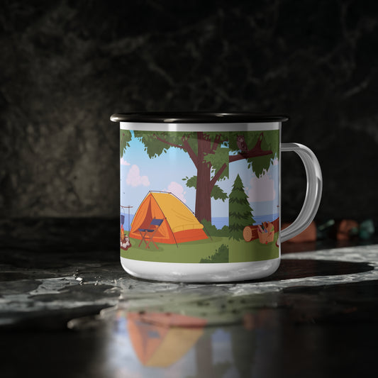 Cozy Camping Enamel Camp Cup, Outdoor Adventure Mug, Nature Lover Gift, Camping Enthusiast Drinkware, Travel Mug, Glamping Accessory