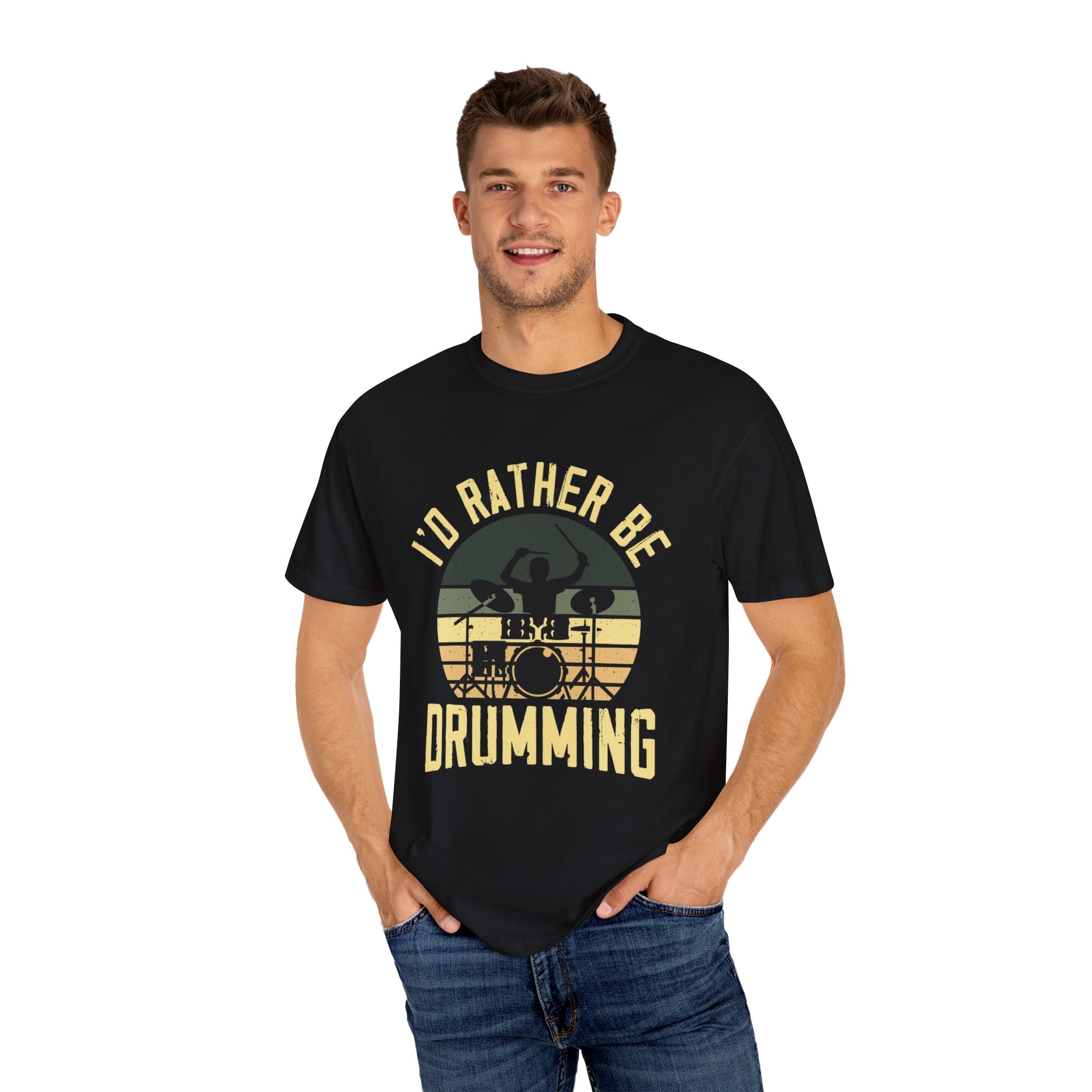 I'd Rather Be Drumming T-Shirt, Music Shirt, Gift for Drummers, Music Lover Tee, Casual Wear, Concert Outfit, Black Graphic Tee