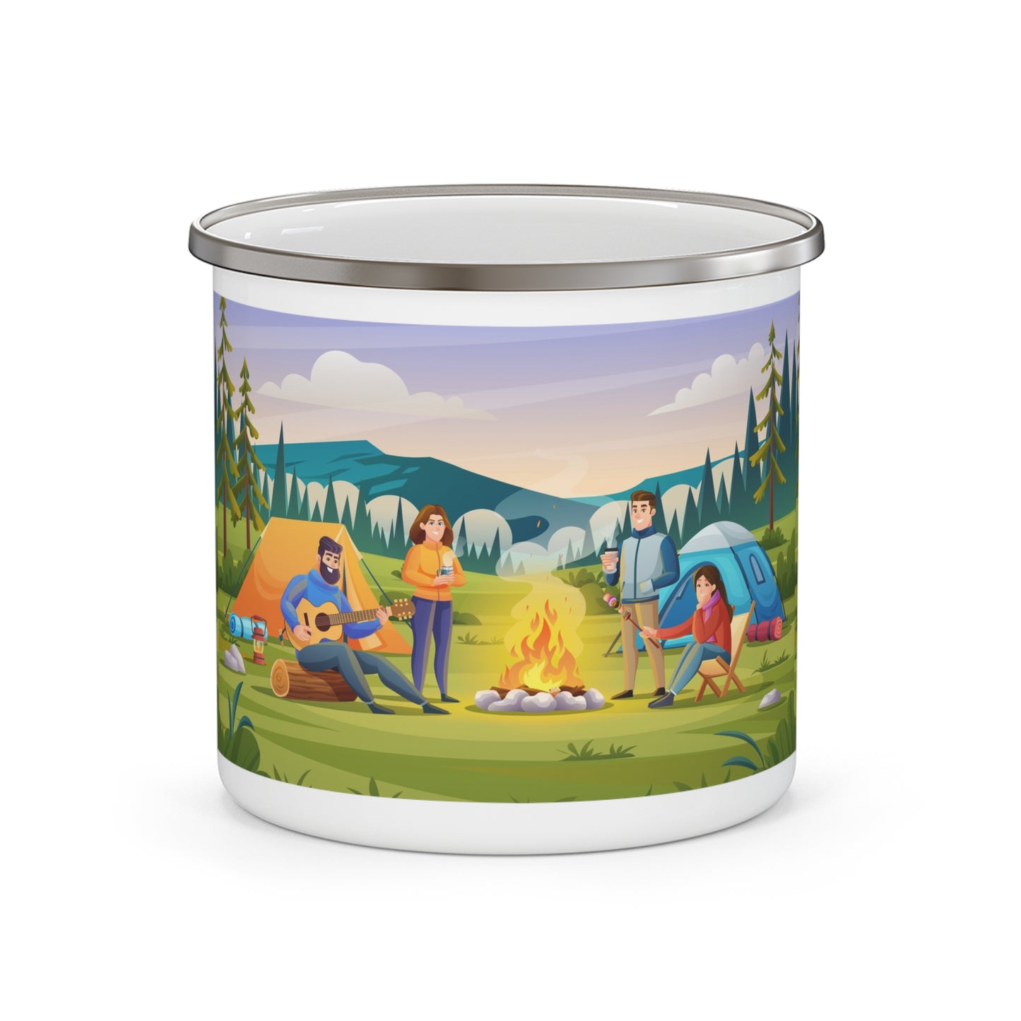 Cozy Campsite Enamel Mug - Outdoor Adventure Coffee Cup, Camping Gift, Hiker Accessory, Rustic Design, Nature Lover's Mug