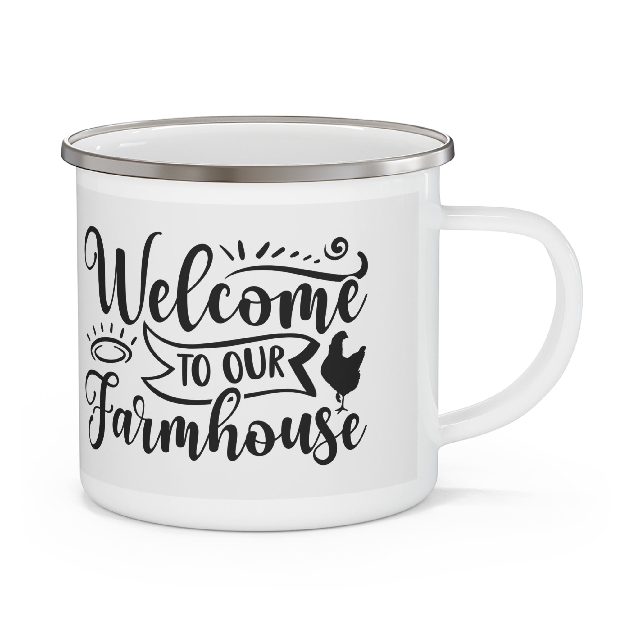 Rustic Enamel Camping Mug - Welcome to Our Farmhouse, Farm Decor, Camping Gear, Rustic Mug, Gift for Nature Lovers, Outdoor Drinking