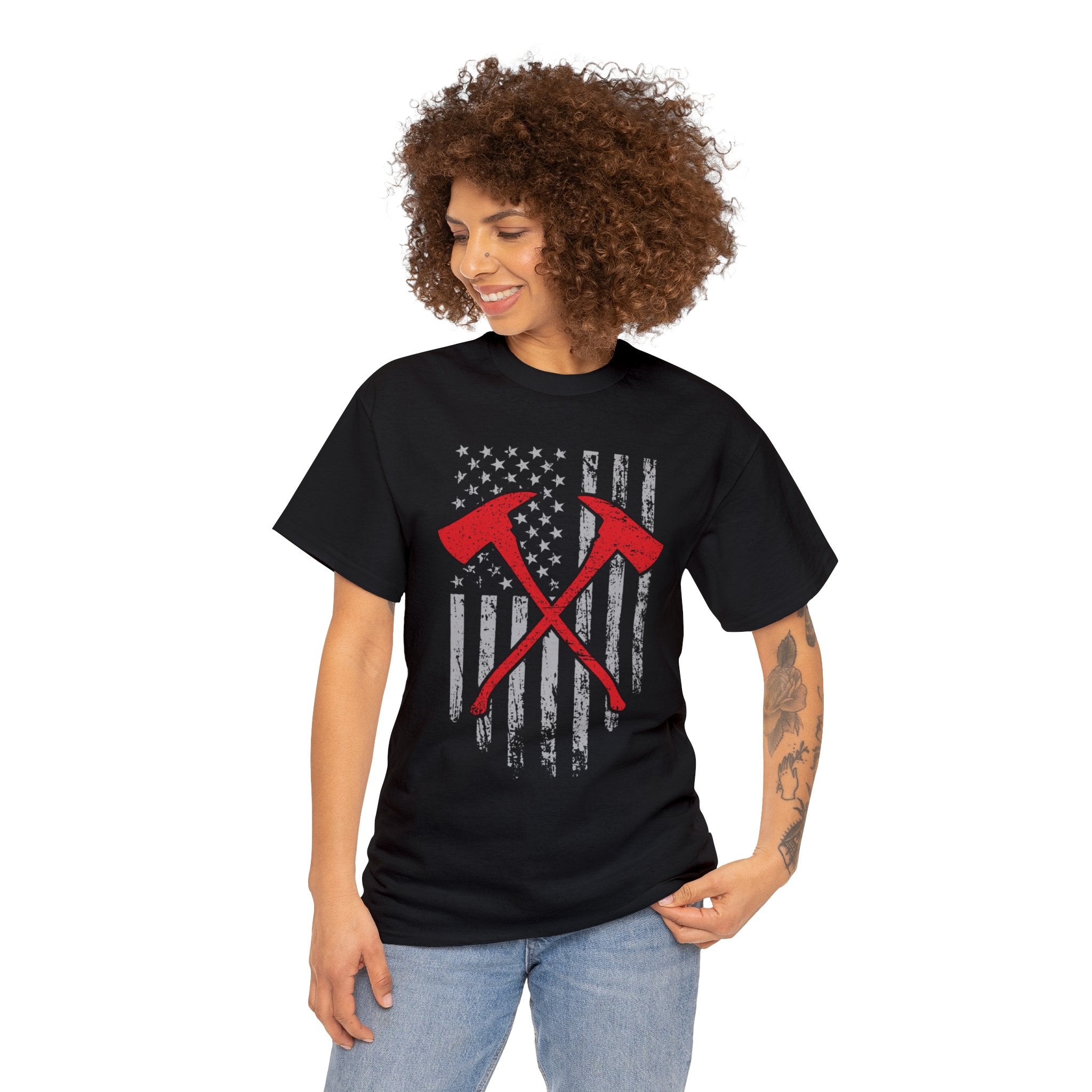 Firefighter/flag—Heavy Cotton Tee shirt