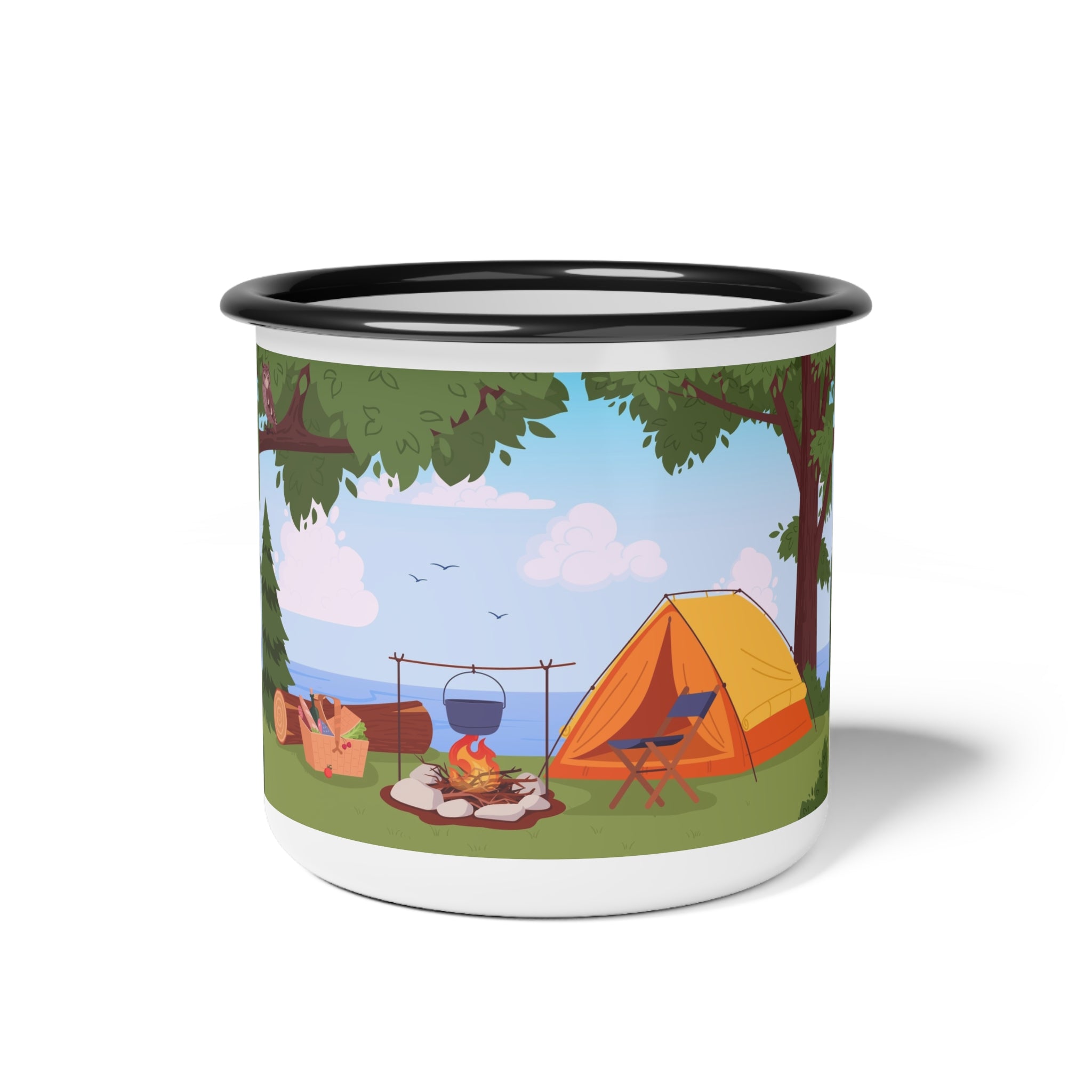 Cozy Camping Enamel Camp Cup, Outdoor Adventure Mug, Nature Lover Gift, Camping Enthusiast Drinkware, Travel Mug, Glamping Accessory