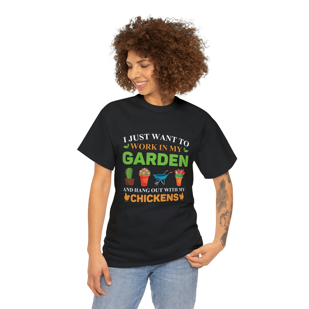 Work in yard hang with chickens- Unisex Heavy Cotton Tee