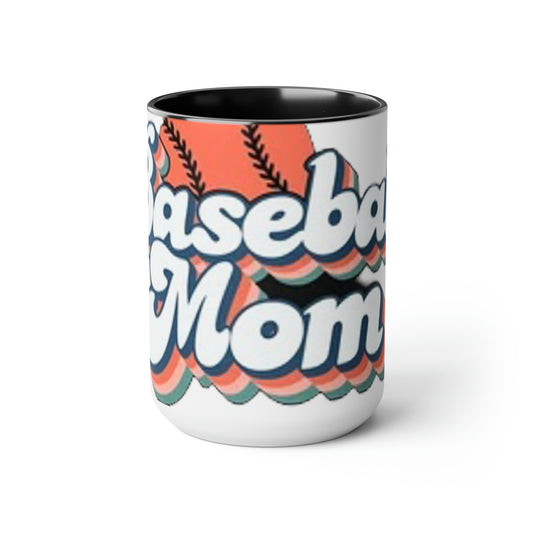 Baseball mom- Two-Tone Coffee Mugs, 15oz