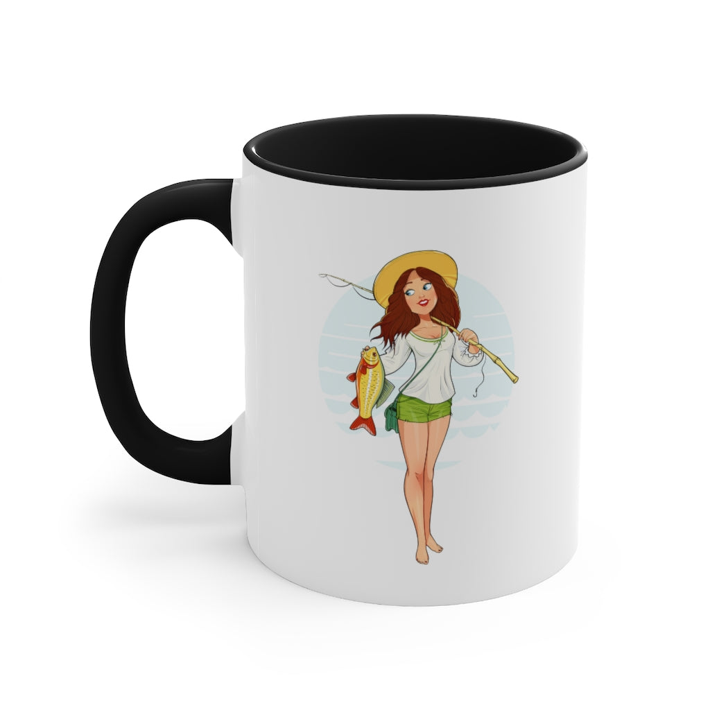 Fishing girl Accent coffee Mug