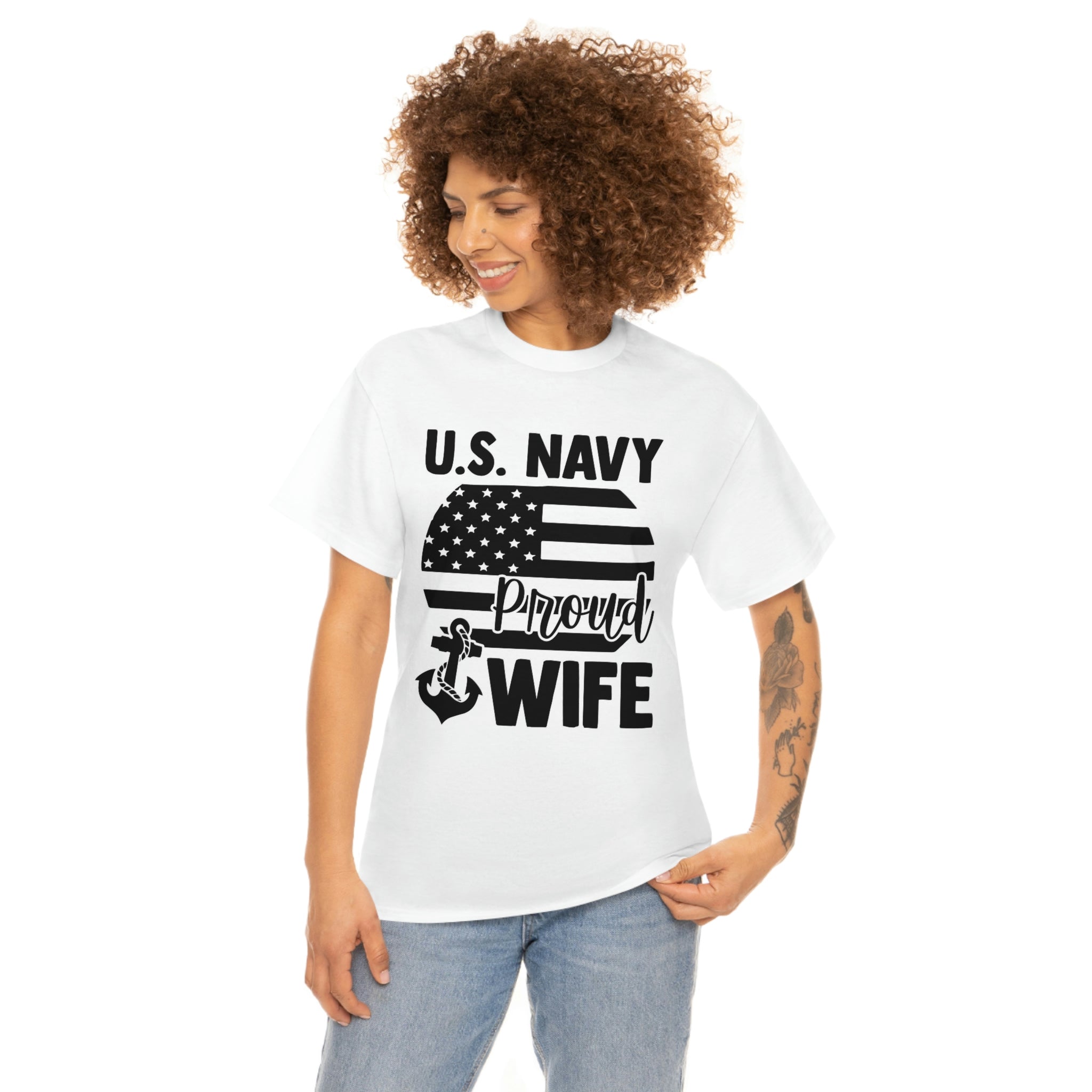 USA Navy proud wife- Heavy Cotton Tee