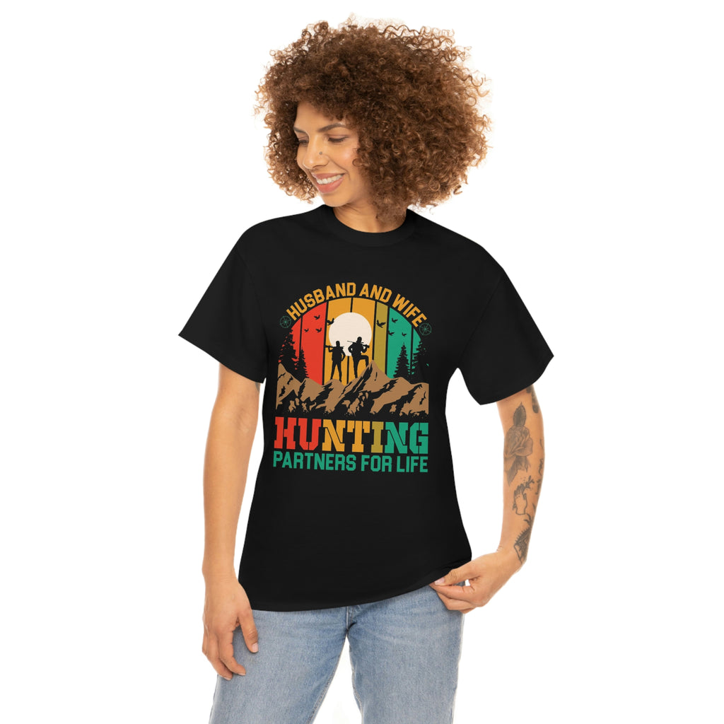 Husband and wife hunting partners- Unisex Heavy Cotton Tee