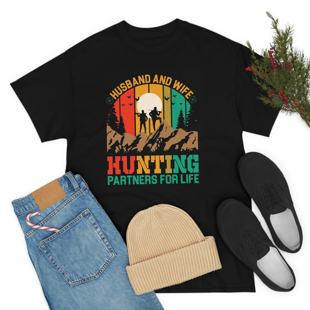 Husband and wife hunting partners- Unisex Heavy Cotton Tee