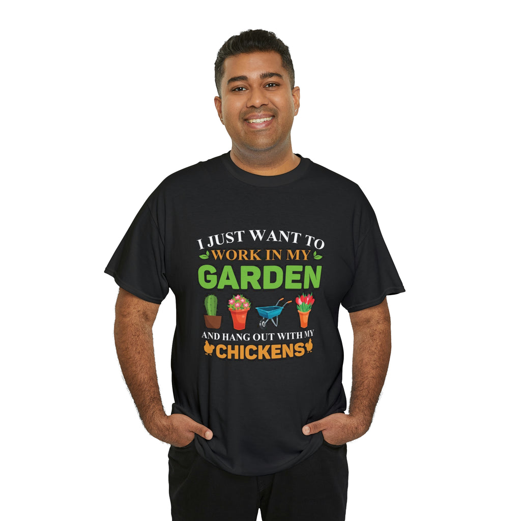 Work in yard hang with chickens- Unisex Heavy Cotton Tee
