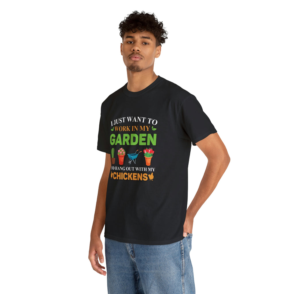 Work in yard hang with chickens- Unisex Heavy Cotton Tee