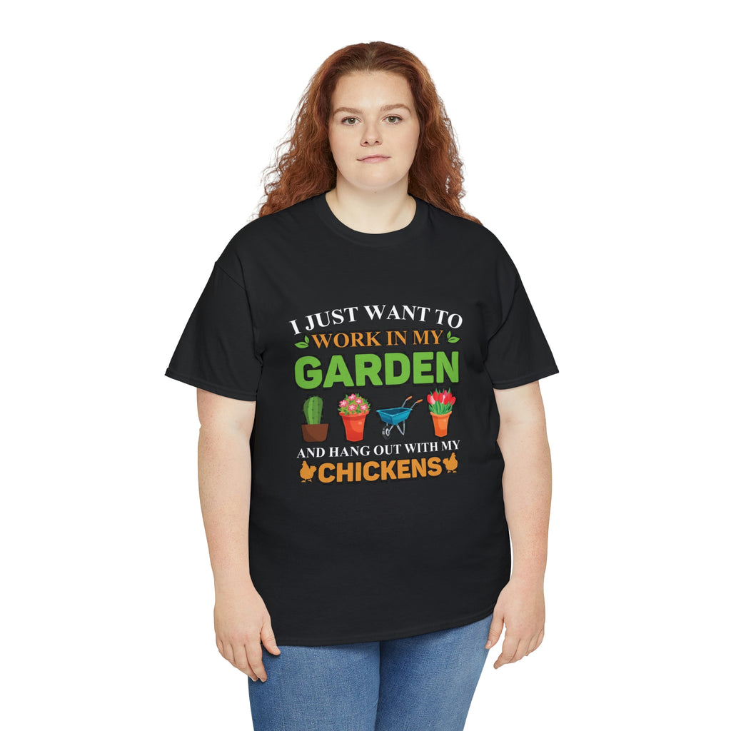 Work in yard hang with chickens- Unisex Heavy Cotton Tee
