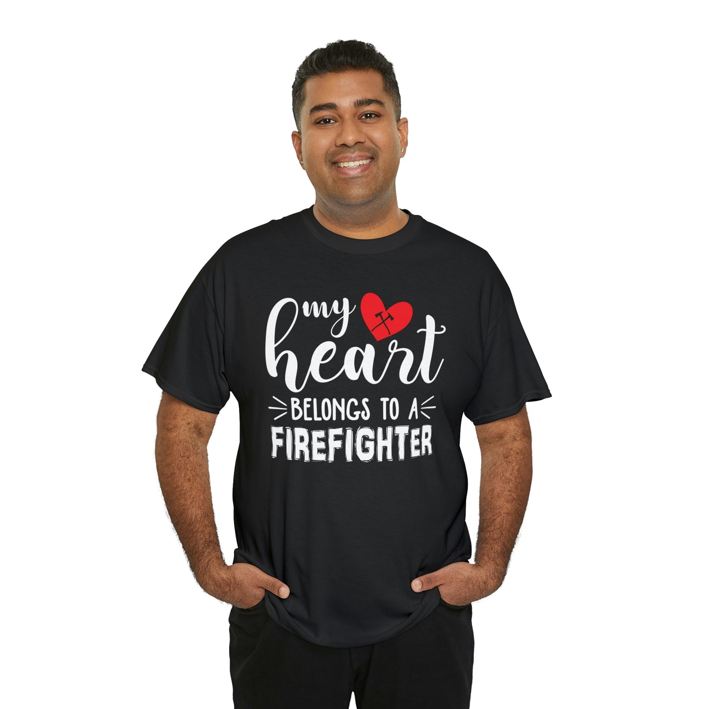 My heart belongs to a fire fighter- Heavy Cotton Tee