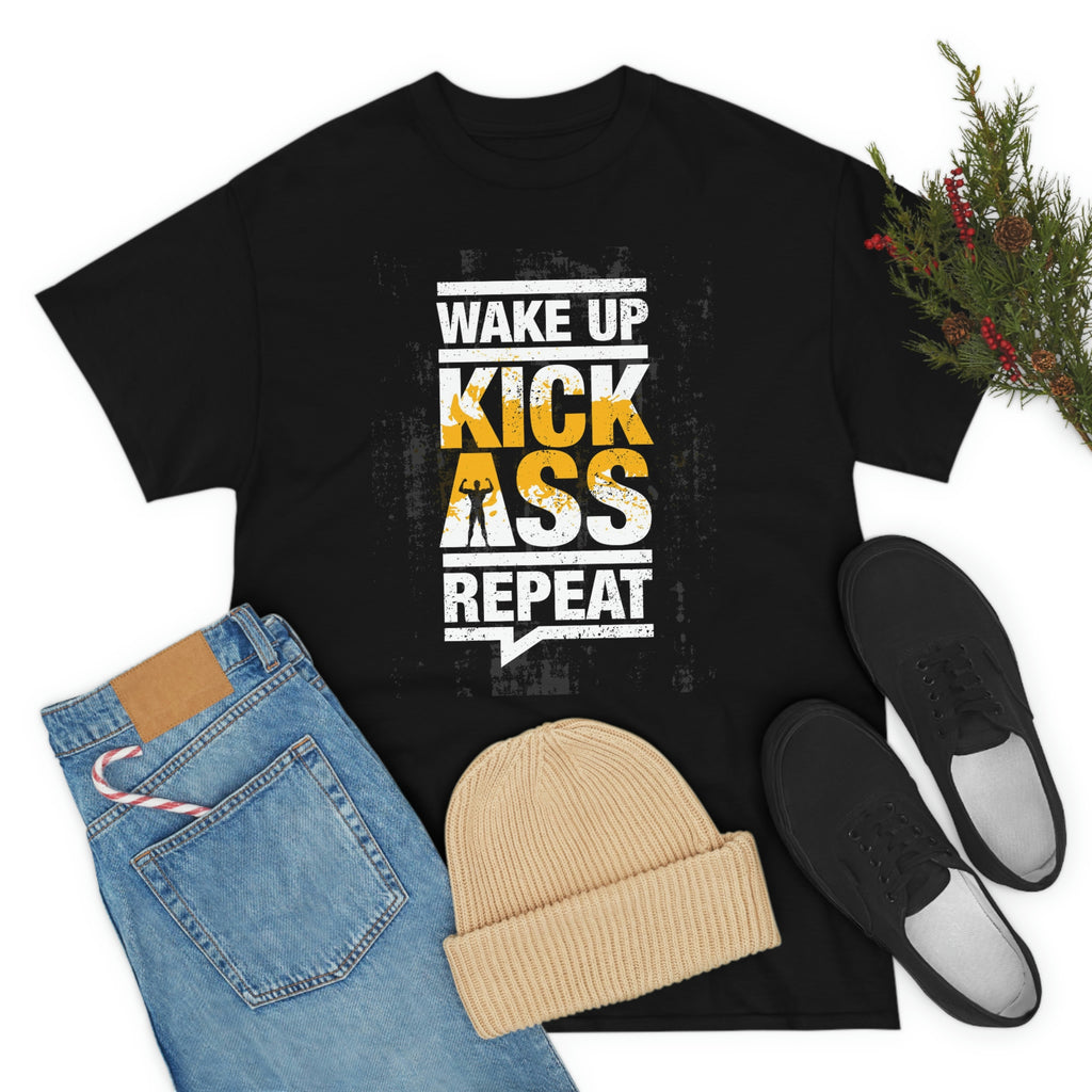 Wake up kick ass- Unisex Heavy Cotton Tee