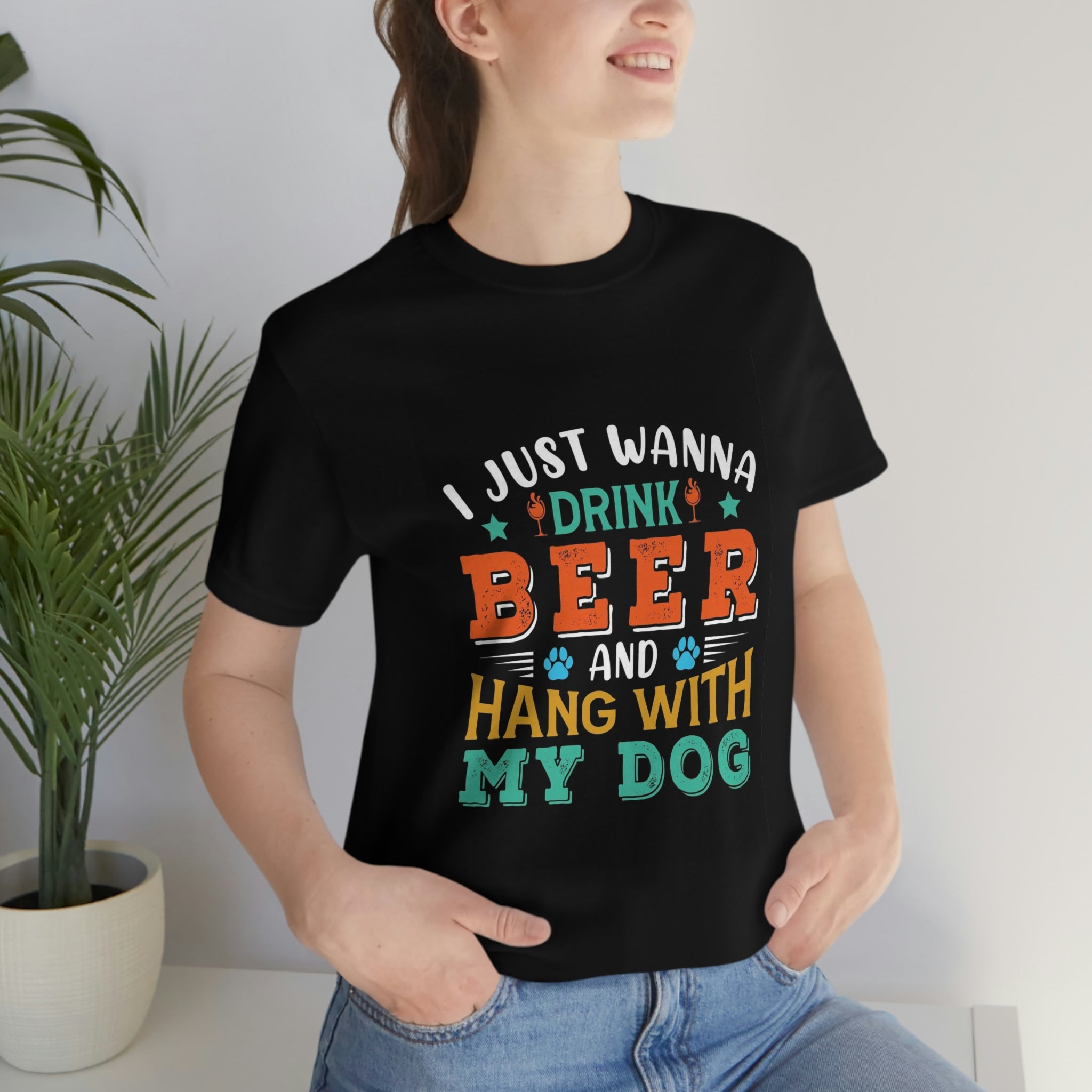 Drink and hang with dog- Jersey Short Sleeve Tee