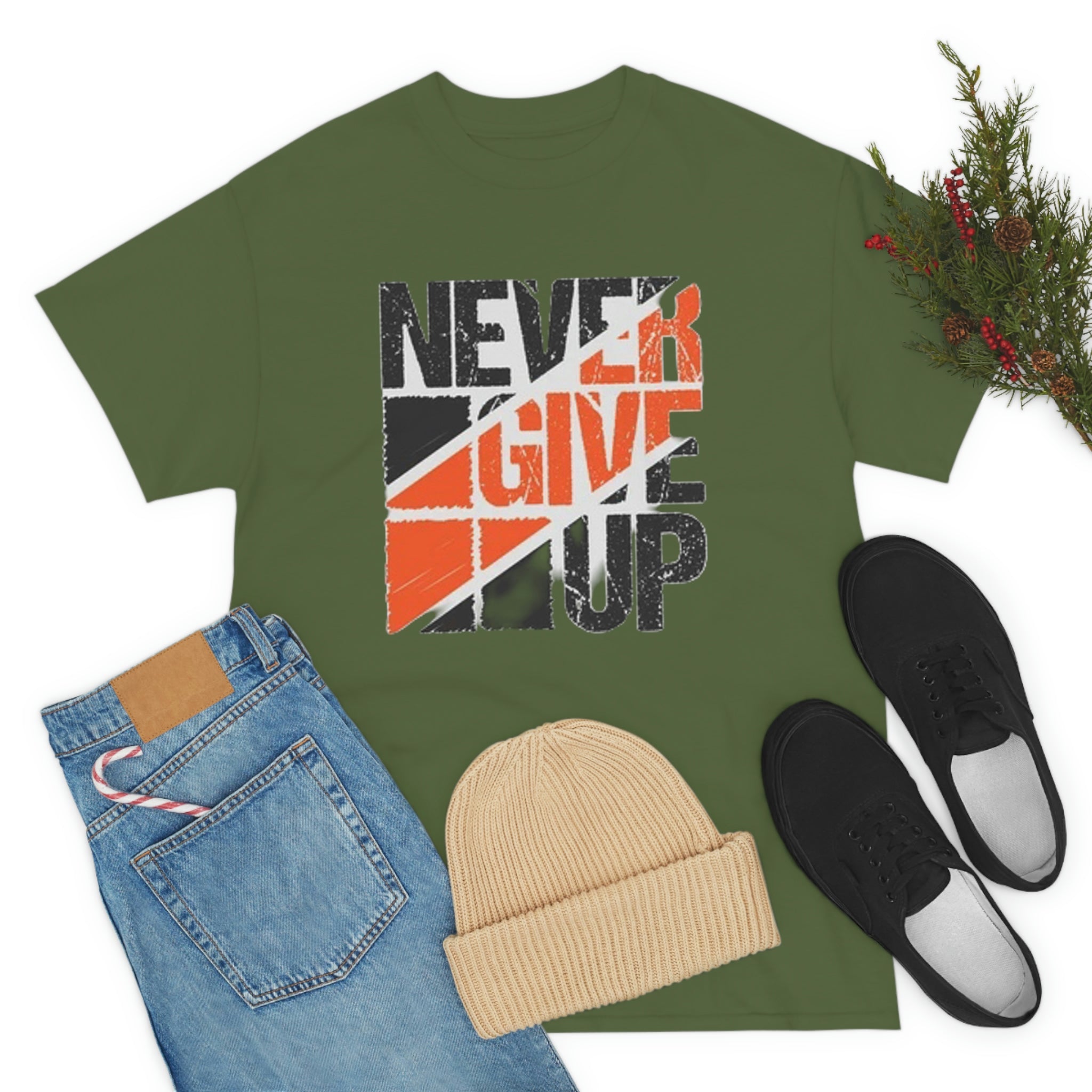 Never give up- Heavy Cotton Tee