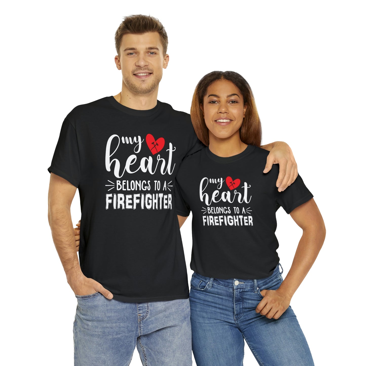 My heart belongs to a fire fighter- Heavy Cotton Tee