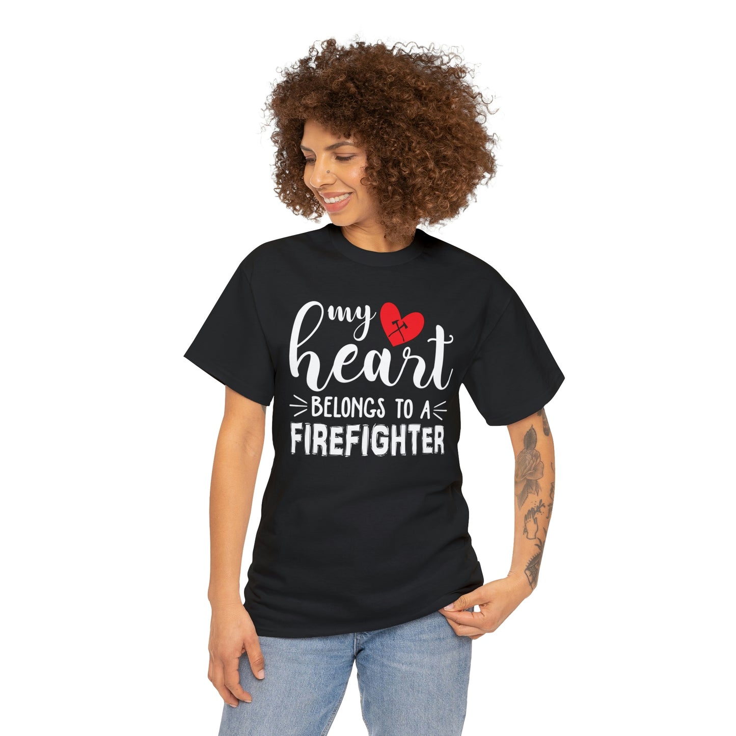 My heart belongs to a fire fighter- Heavy Cotton Tee