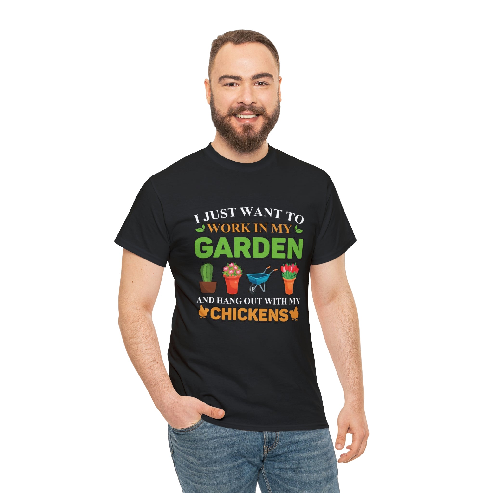 Work in yard hang with chickens- Unisex Heavy Cotton Tee